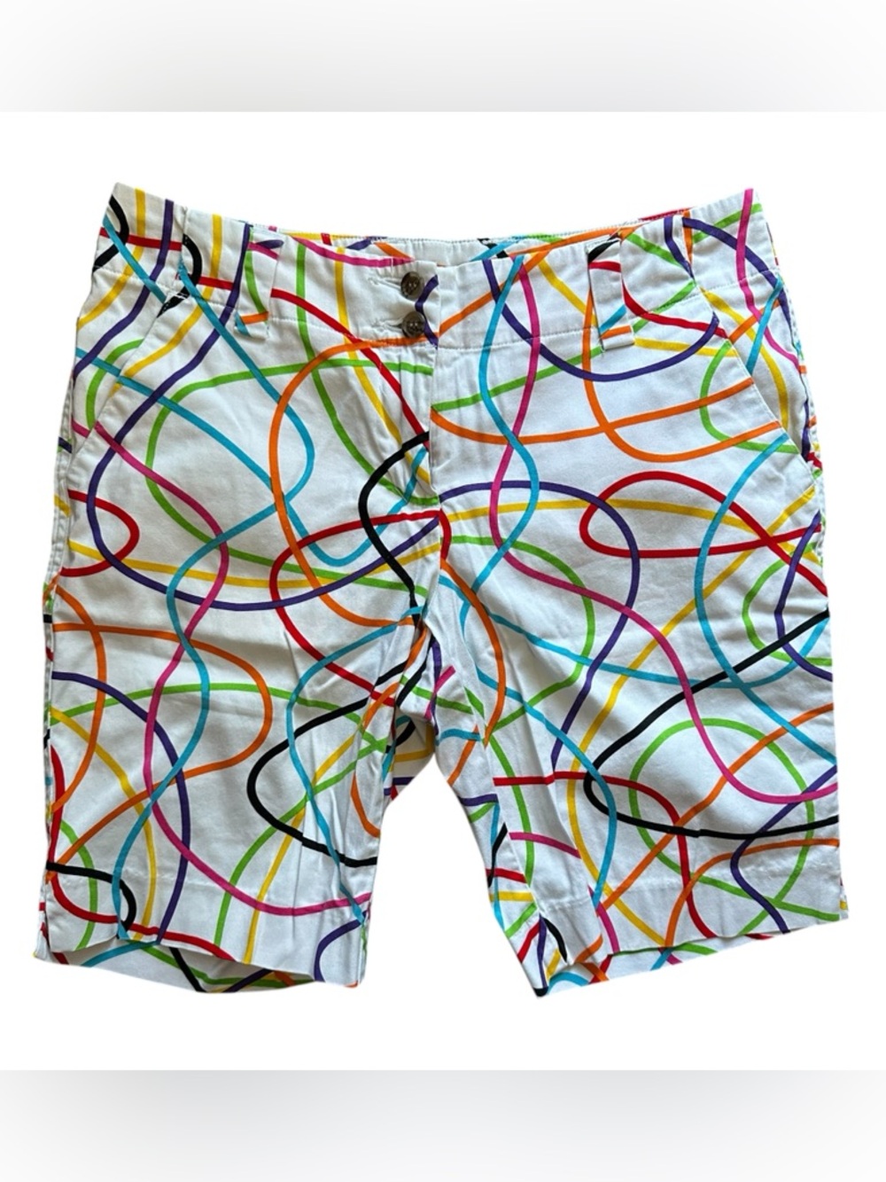 Loudmouth Ladies Golf Shorts Retro 80s Bright Bold Colorful Squiggle Lines